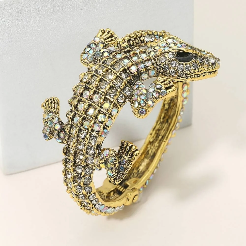 Abalone Rhinestone Alligator Crocodile Cuff Bracelet Statement Fashion Jewelry